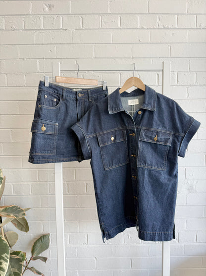 Dissh 'FELIX' Denim Skort & Shirt Set in Indigo - Size 10