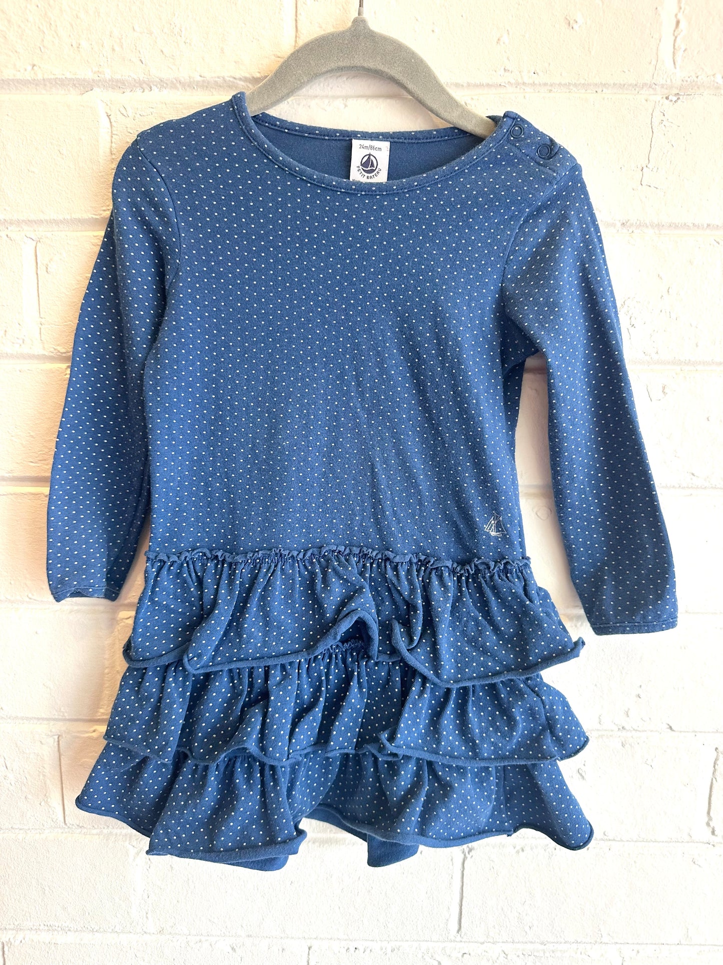 Petit Bateau Dark Blue Polka Dot Dress - Size 24m