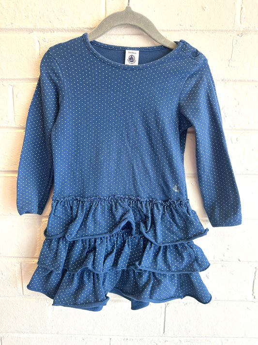 Petit Bateau Dark Blue Polka Dot Dress - Size 24m