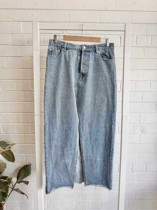 Ena Pelly Denim Midi Skirt in Vintage Blue - Size L (12)