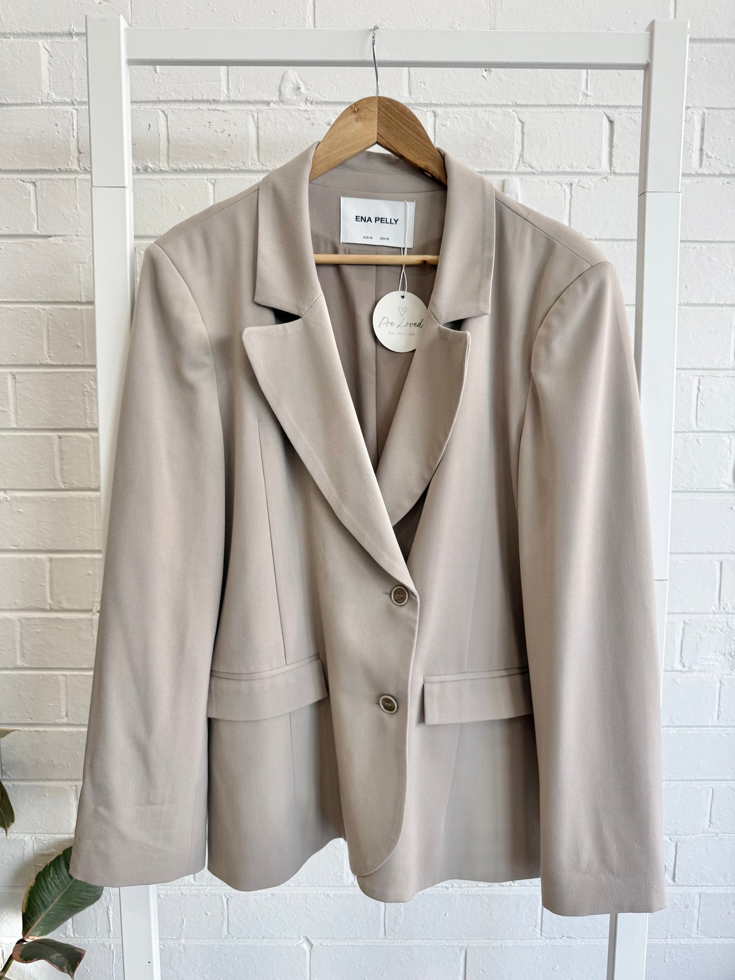 Ena Pelly Single Breasted Blazer in Taupe - Size 14