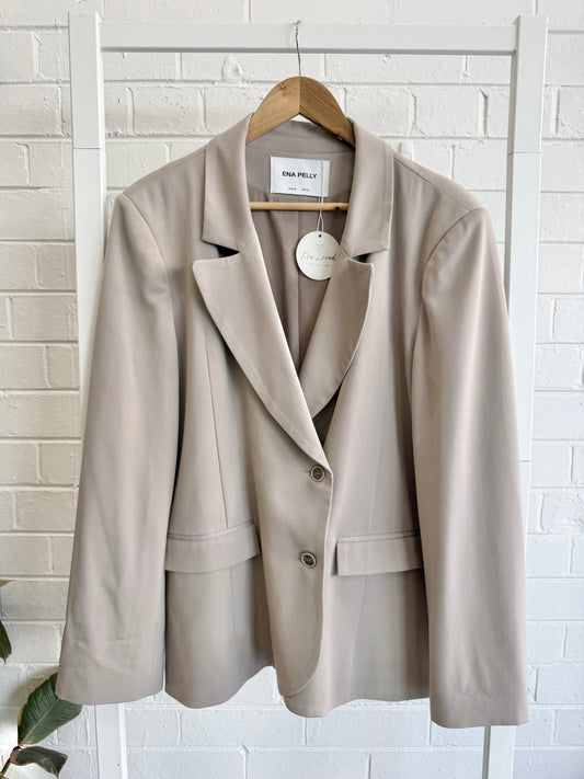 Ena Pelly Single Breasted Blazer in Taupe - Size 14