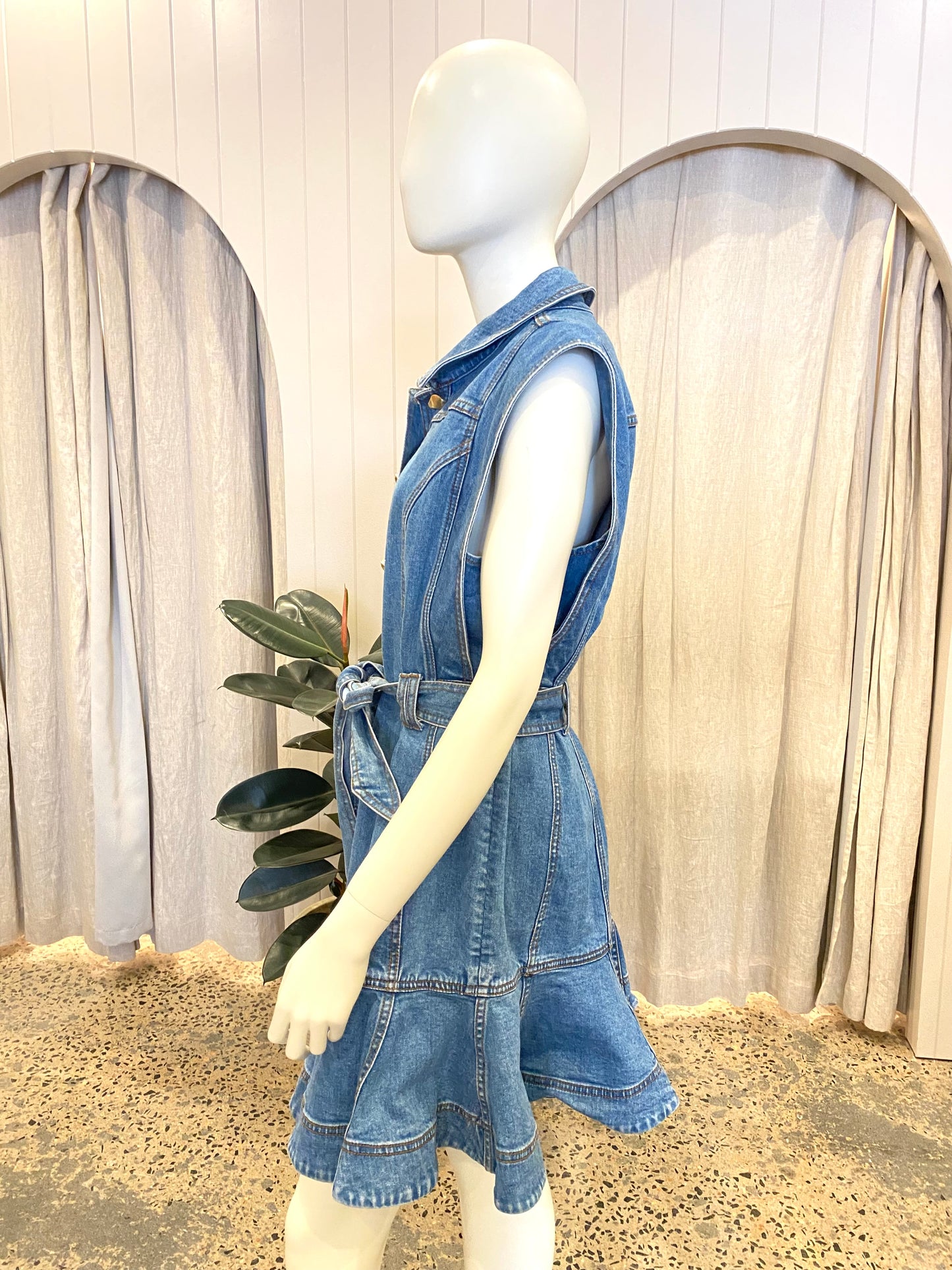 AJE Ruffle Hem Denim Mini Dress - Size 16