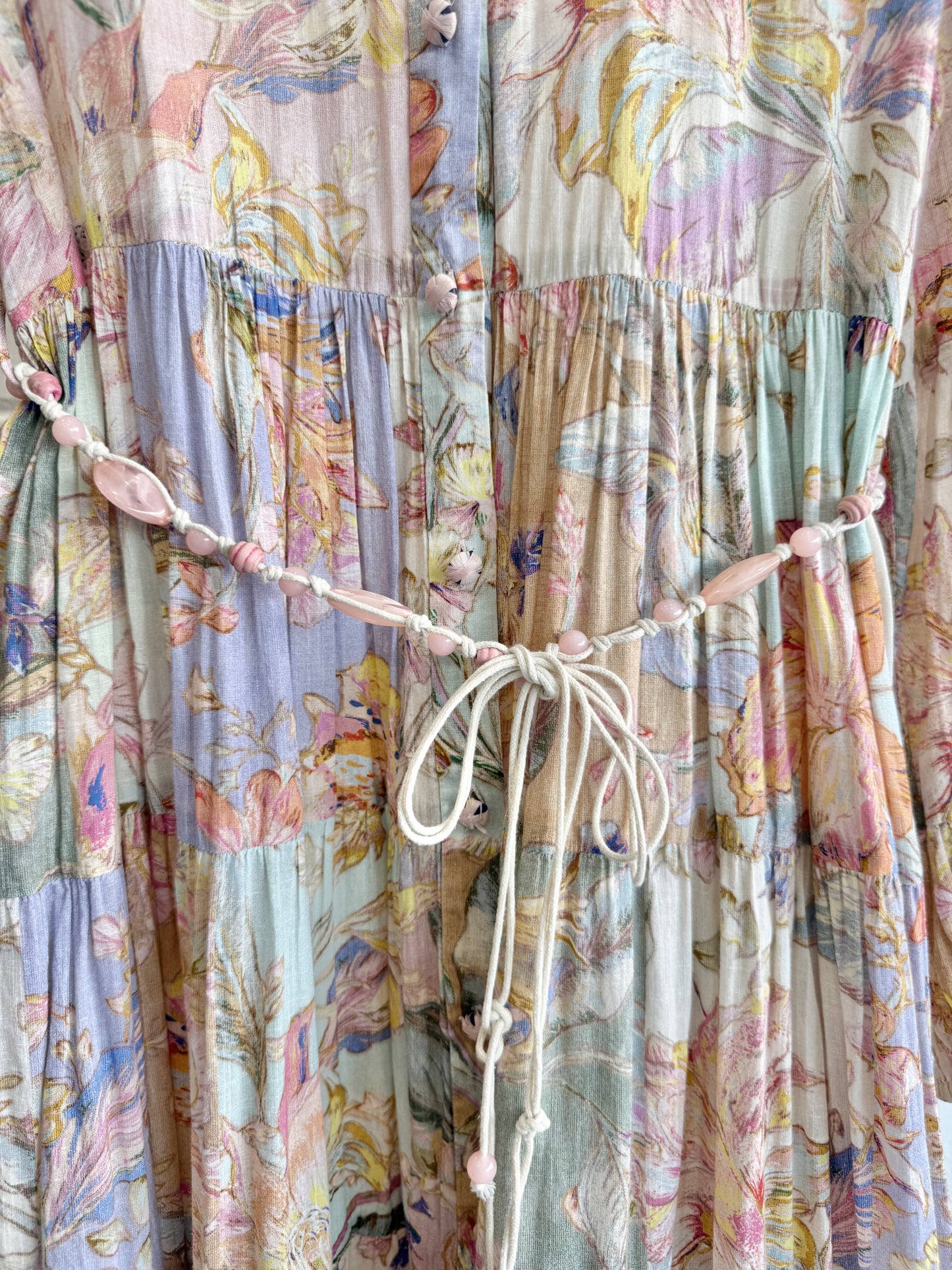 Zimmermann Cira Tiered Shirtdress in Pastel Patch Multi Floral - Size  2 (12)