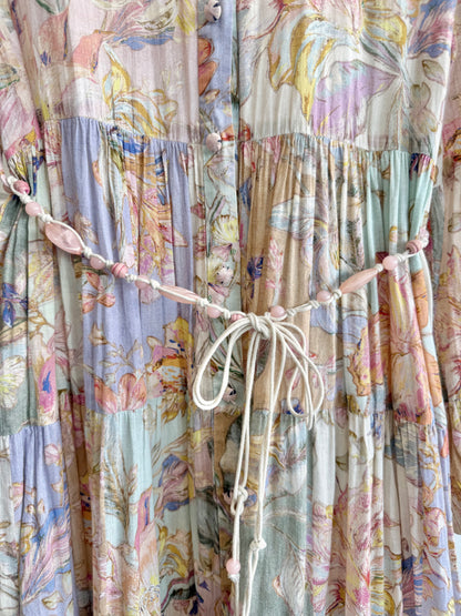 Zimmermann Cira Tiered Shirtdress in Pastel Patch Multi Floral - Size  2 (12)