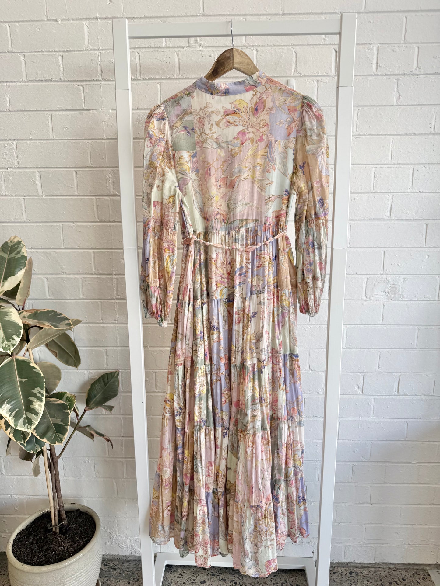 Zimmermann Cira Tiered Shirtdress in Pastel Patch Multi Floral - Size  2 (12)