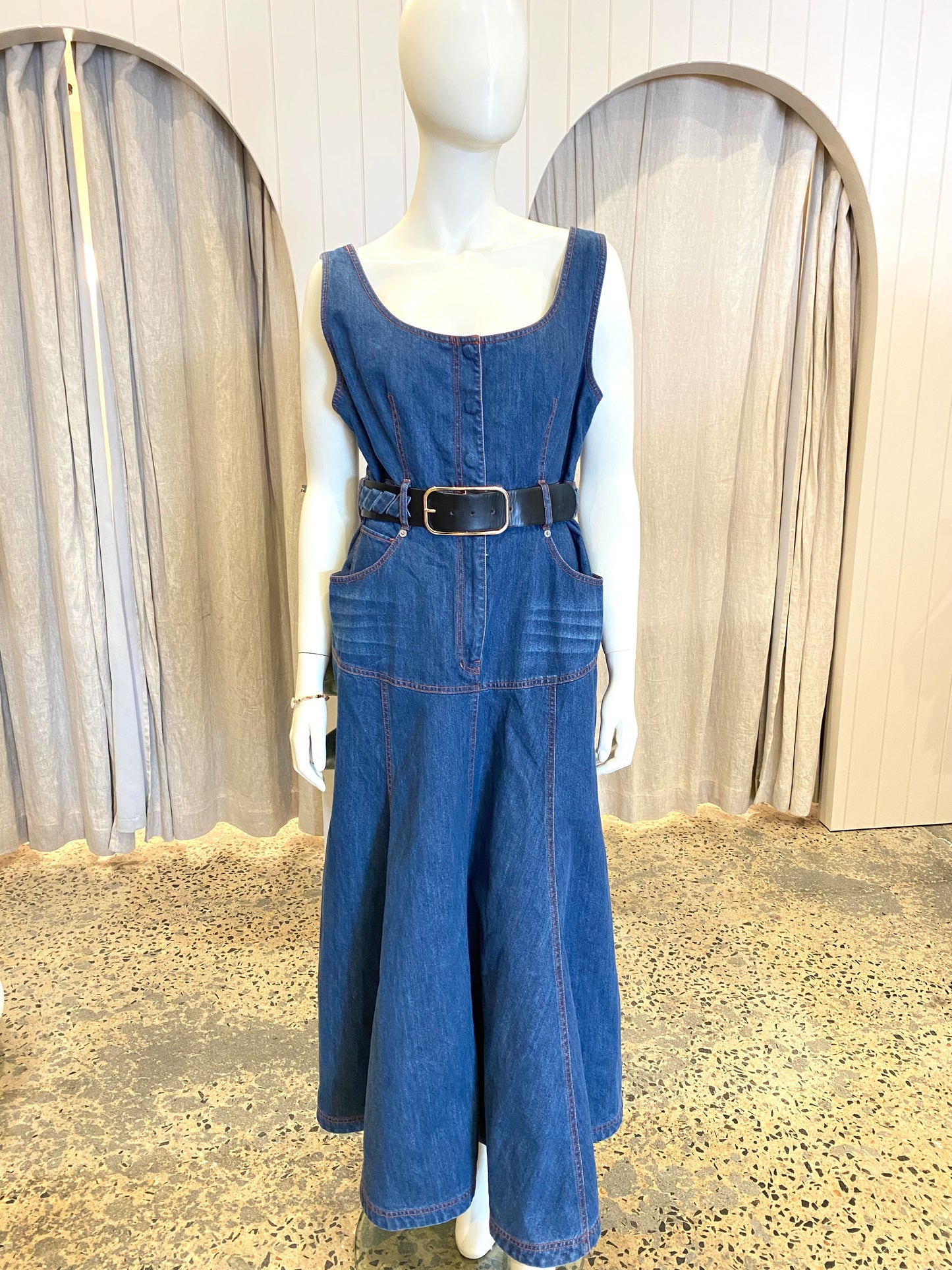 Leo Lin Ada Denim Midi Dress - Size 16