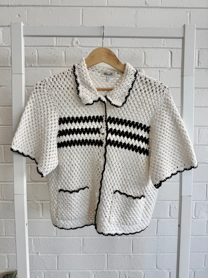 Baum Und Pferdgarten Cayley Crochet Top in Cream & Black - Size L (12)