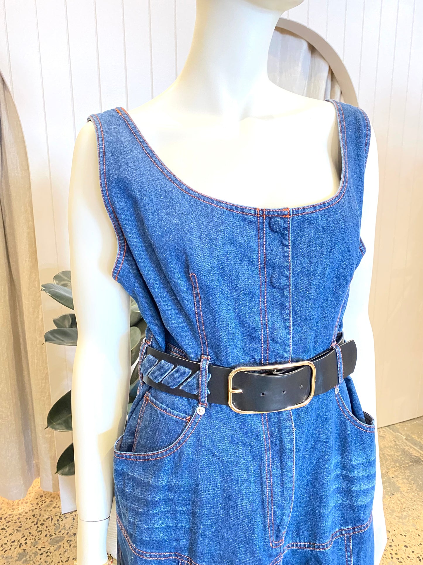 Leo Lin Ada Denim Midi Dress - Size 16