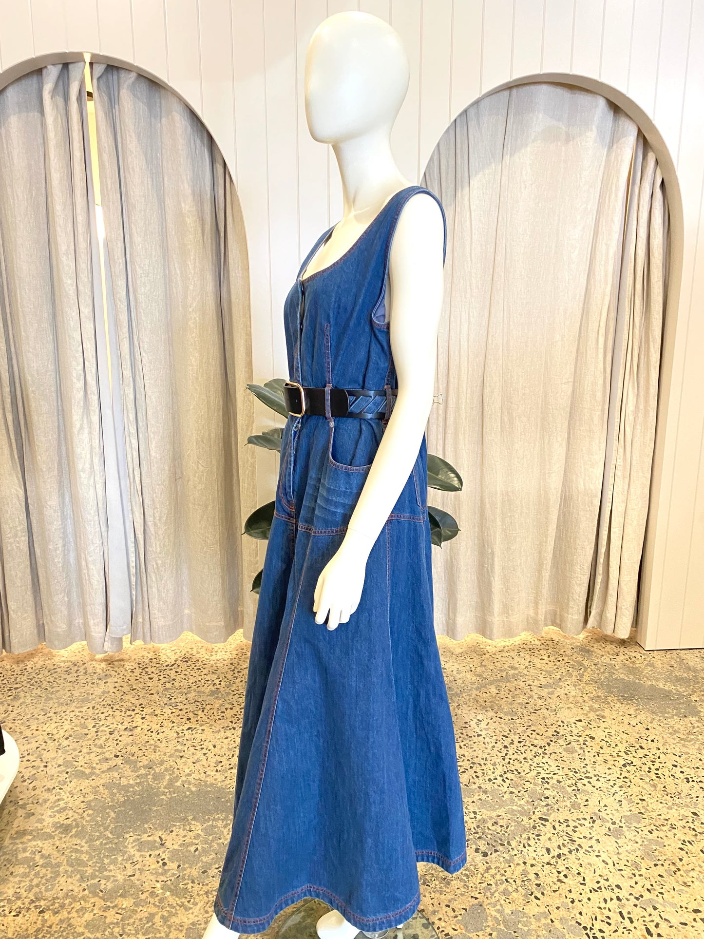 Leo Lin Ada Denim Midi Dress - Size 16