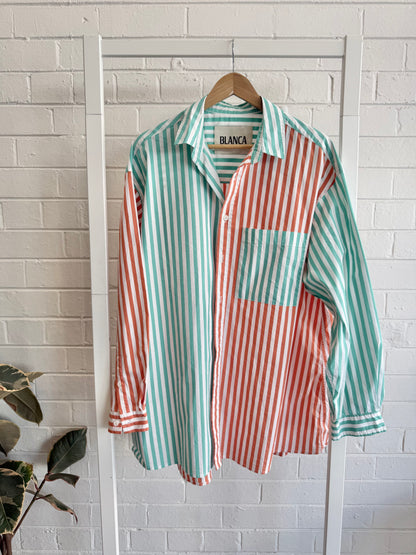 Blanca Benny Striped Shirt in Orange & Turquoise - One Size (8-12)