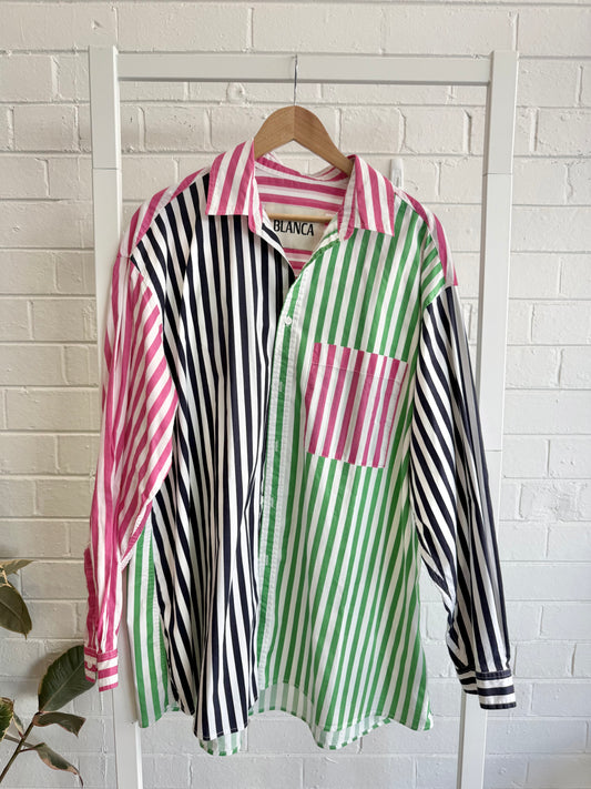 Blanca Benny Striped Shirt in Pink and Green - One Size (8-14)
