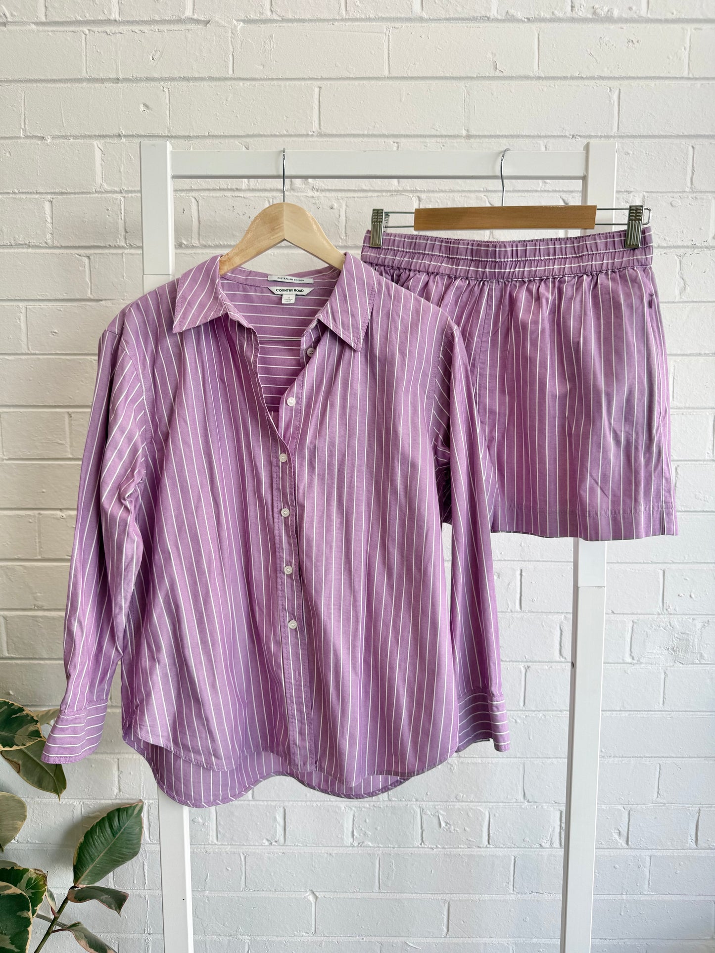 Country Road Pinstripe Shirt & Shorts Set in Purple - Size 10