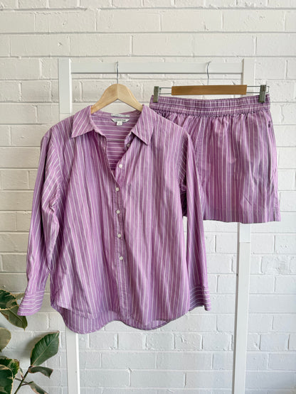 Country Road Pinstripe Shirt & Shorts Set in Purple - Size 10
