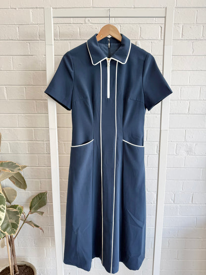 Karen Millen Crepe Tipped Tailored Midi Shirtdress in Navy - Size 10