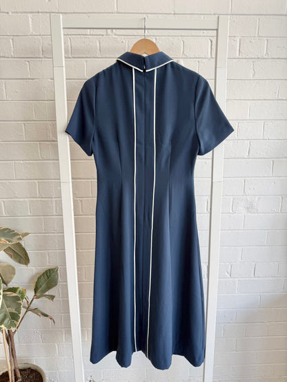 Karen Millen Crepe Tipped Tailored Midi Shirtdress in Navy - Size 10