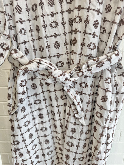 Zoe Kratzmann White/Brown Limbo Carob Embroided Midi Dress - Size 1 (8 - 10)