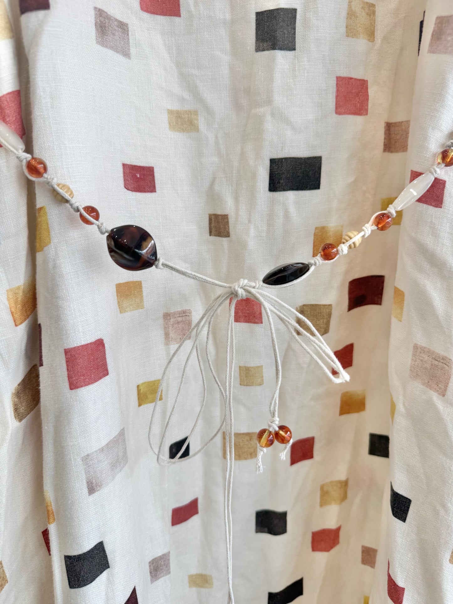 Vrg Girl White Elma Tile Print Belted Linen Midi Dress - Size 10