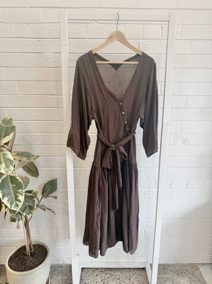 Flannel Chocolate Silk Nina Midi Dress - Size 1 (8)