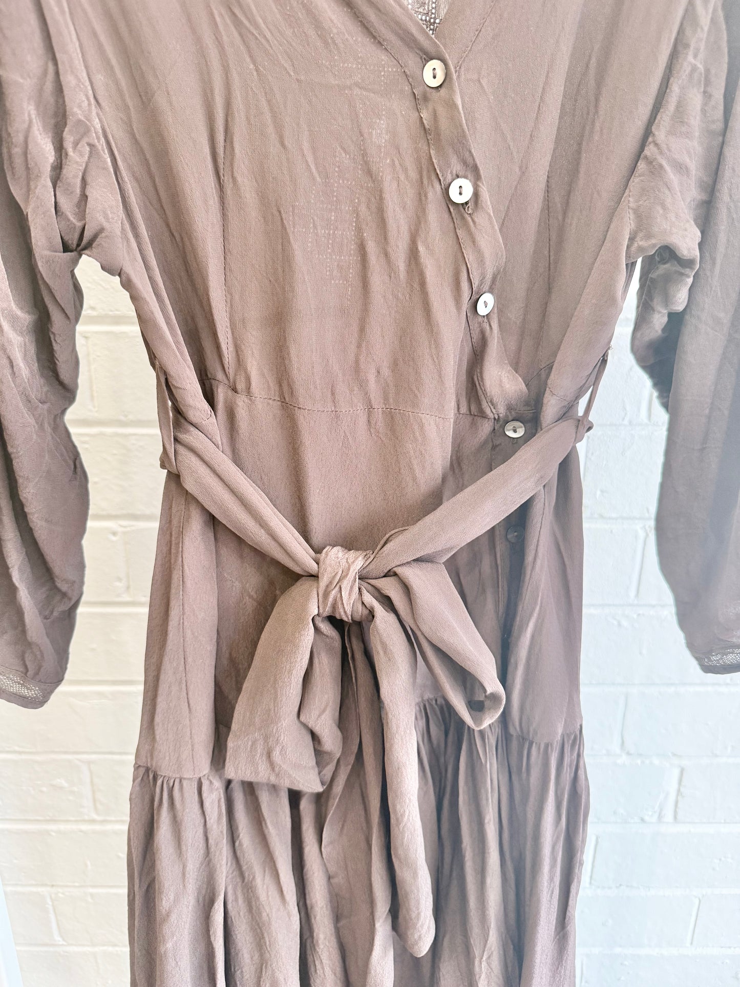 Flannel Chocolate Silk Nina Midi Dress - Size 1 (8)
