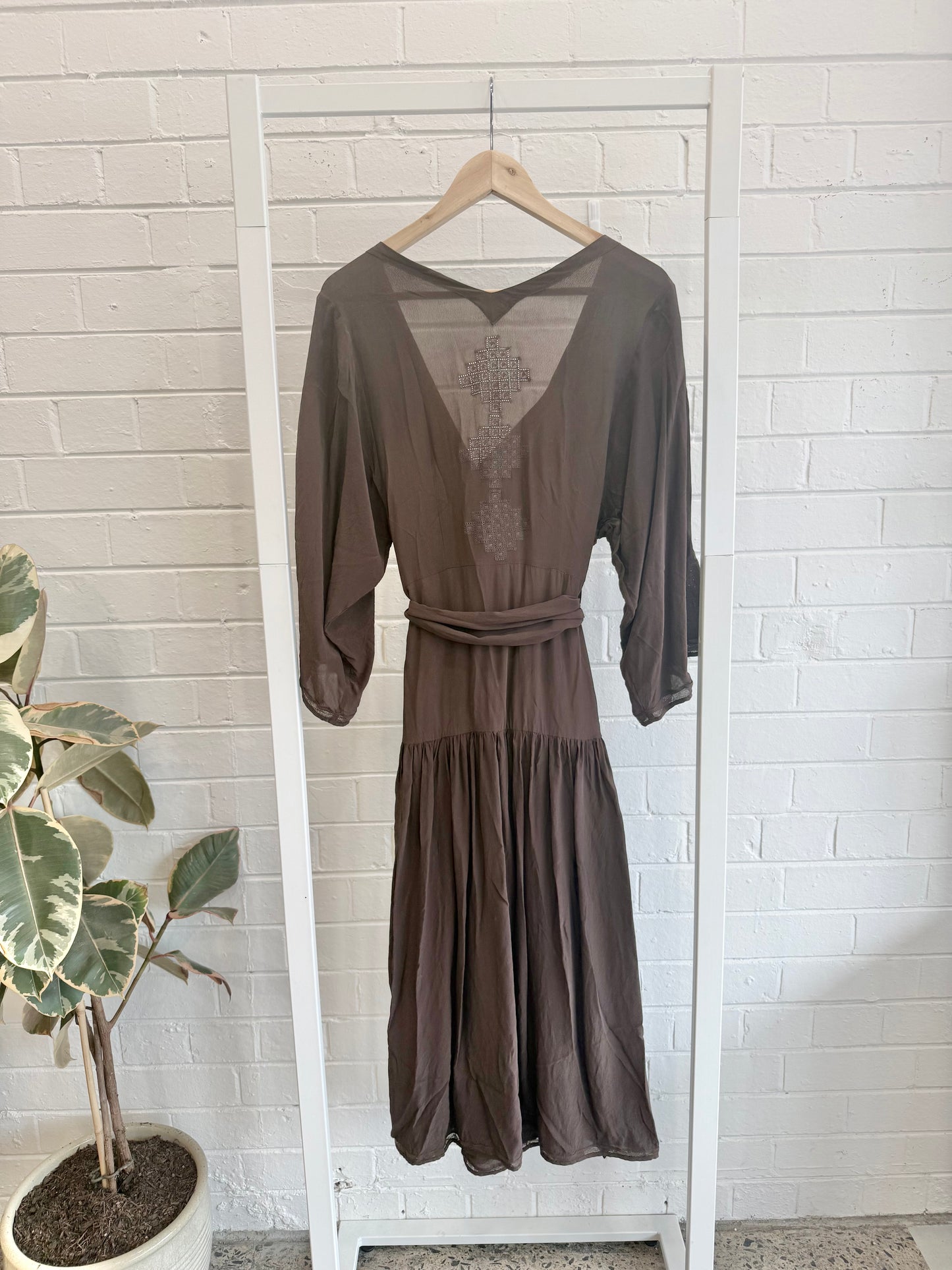 Flannel Chocolate Silk Nina Midi Dress - Size 1 (8)