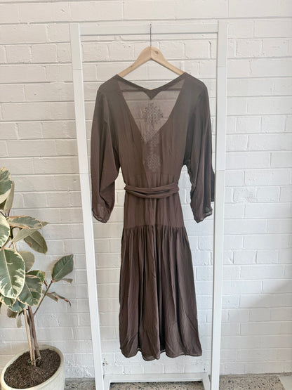 Flannel Chocolate Silk Nina Midi Dress - Size 1 (8)