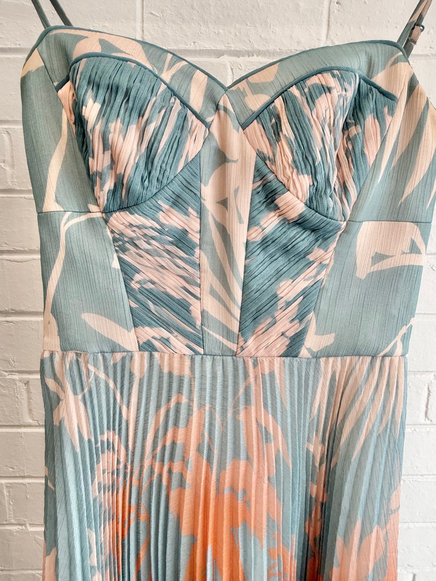 Karen Millen Pleated Midi Dress in Blue/Orange - Size 8