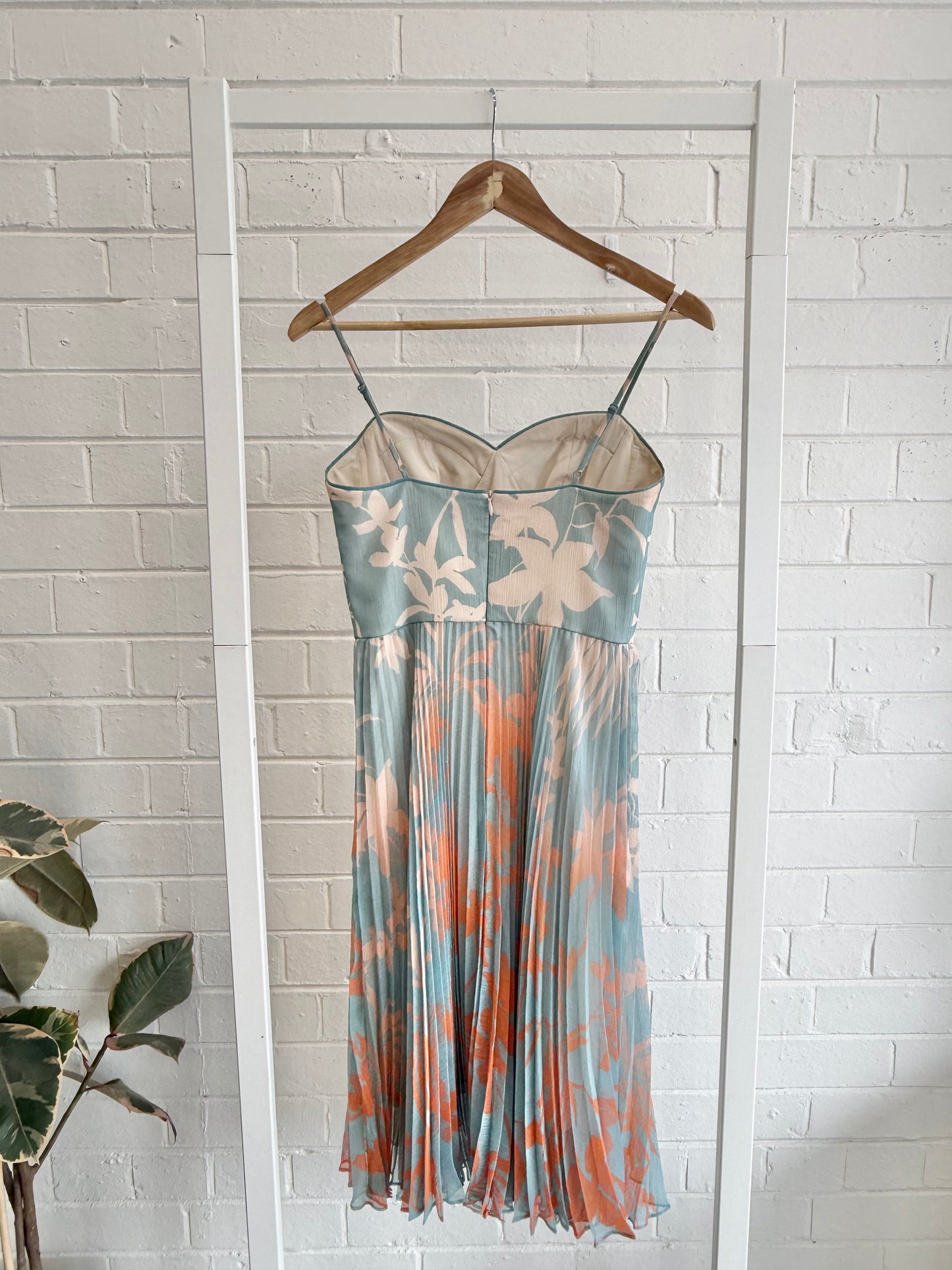 Karen Millen Pleated Midi Dress in Blue/Orange - Size 8