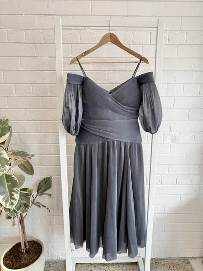 Zimmermann Cold Shoulder Plisse Midi Dress in Navy - Size 1 (8-10)