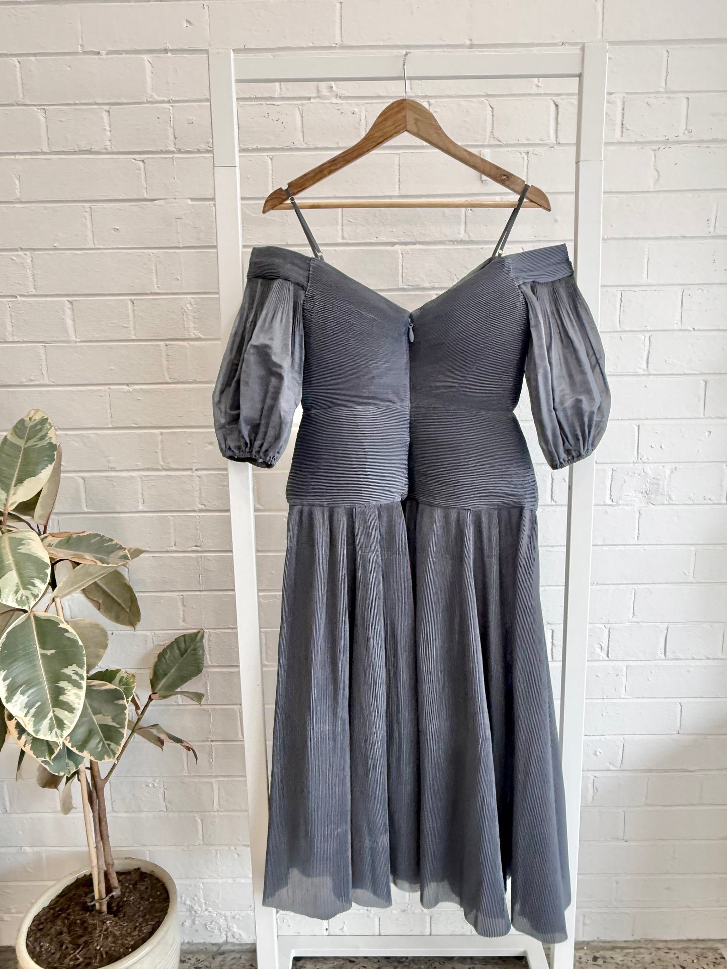 Zimmermann Cold Shoulder Plisse Midi Dress in Navy - Size 1 (8-10)
