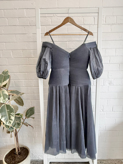 Zimmermann Cold Shoulder Plisse Midi Dress in Navy - Size 1 (8-10)