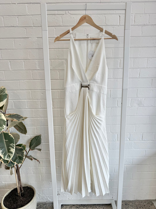 Dion Lee V Neck Pleat Dress in Ivory - Size 8