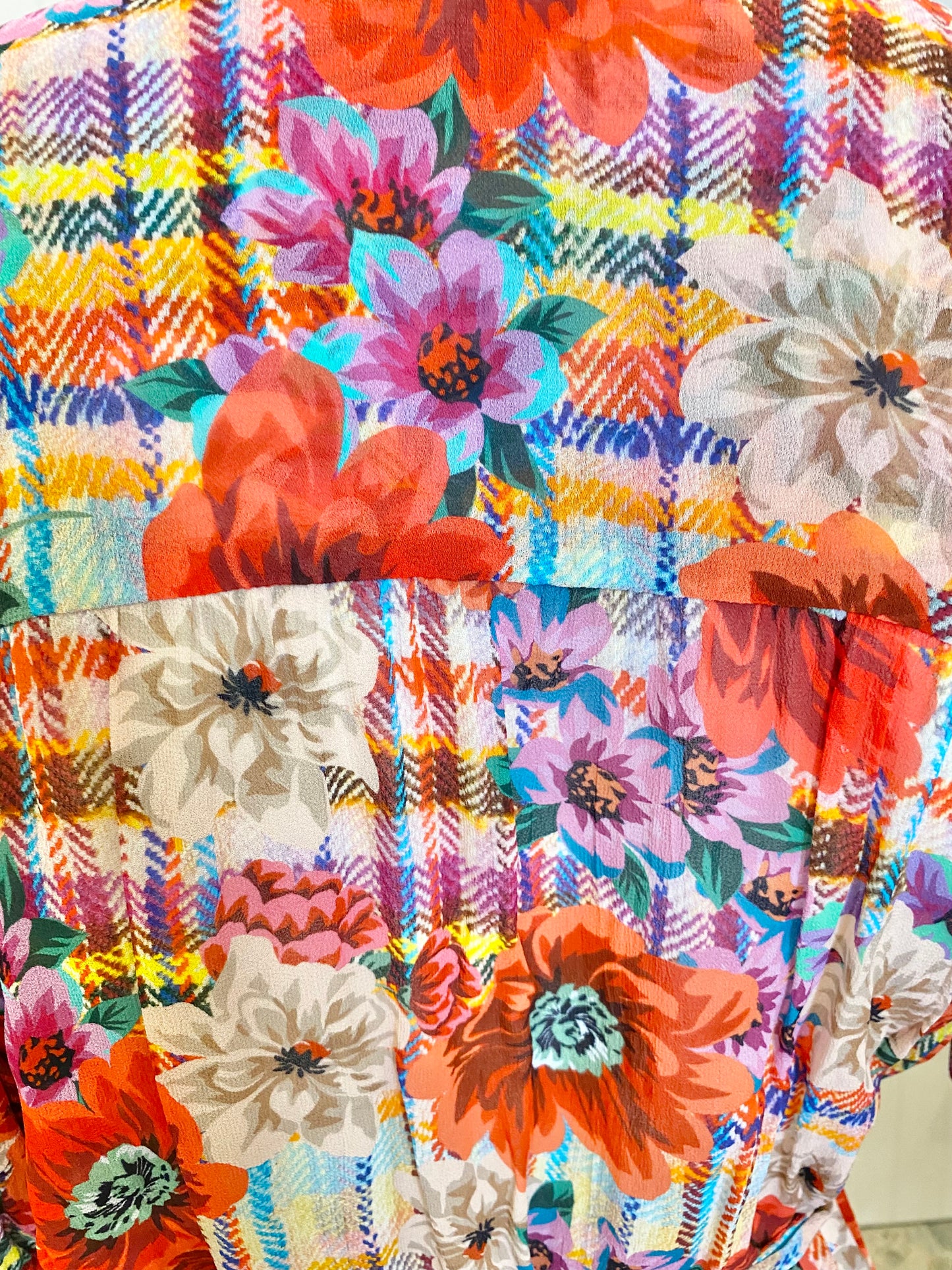 Megan Park Gingham Floral Midi Dress - Size L (12-14)