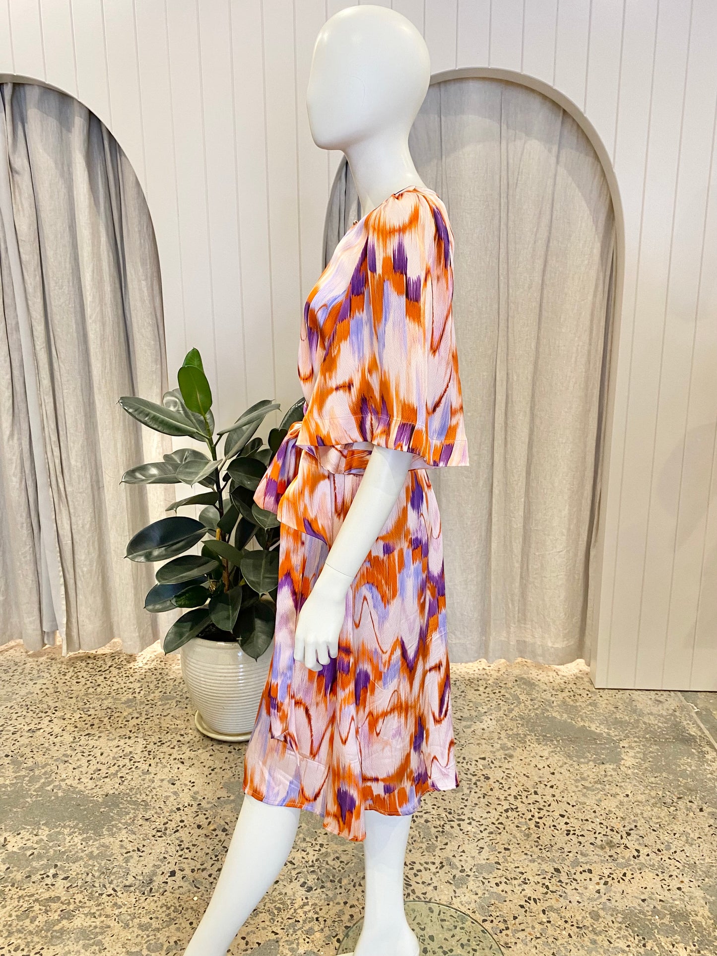 Husk Watercolour Midi Dress - Size 8