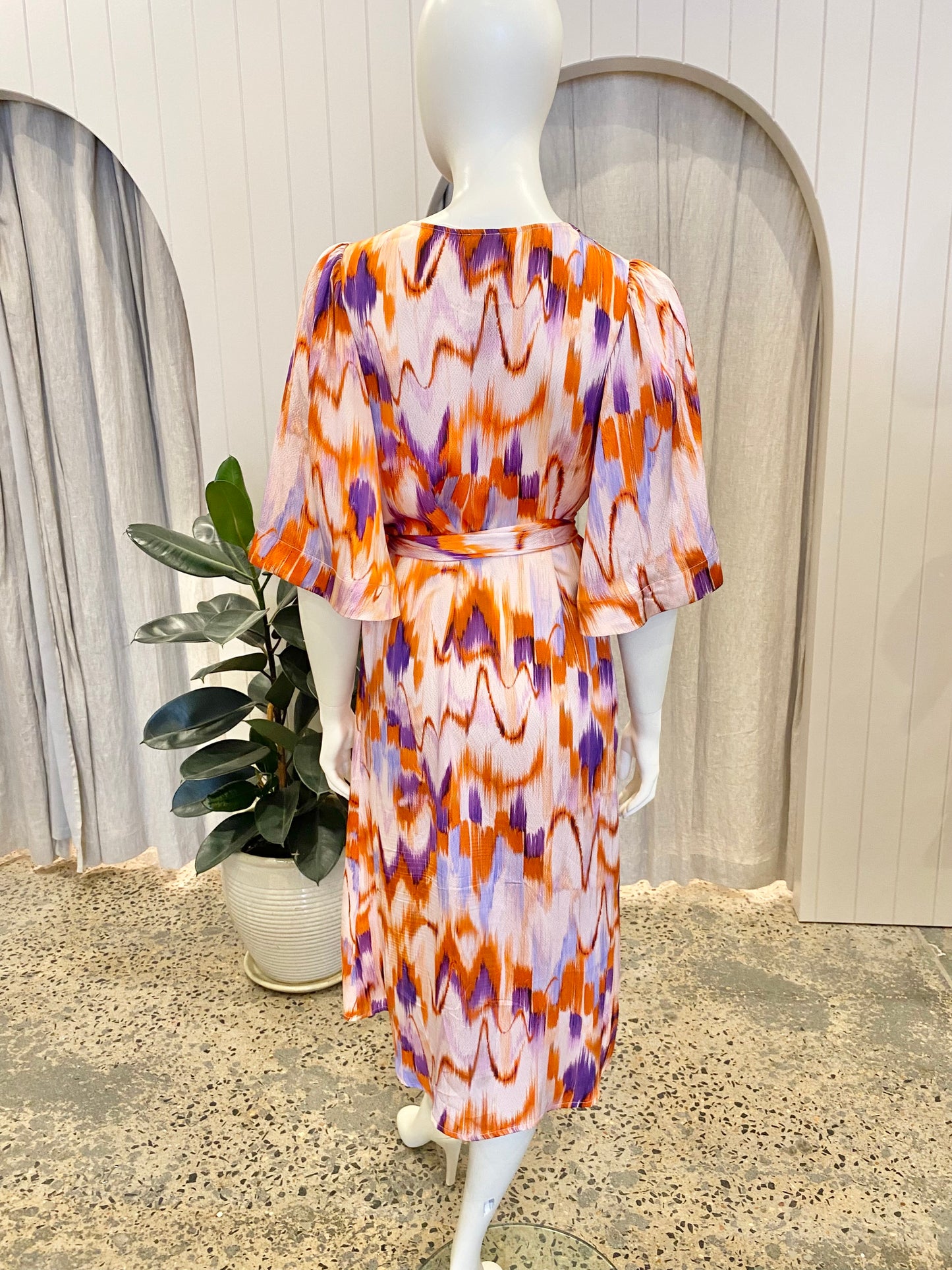 Husk Watercolour Midi Dress - Size 8