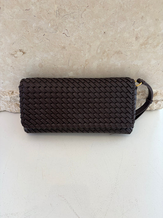 Zara Chocolate Braided Faux Leather Clutch