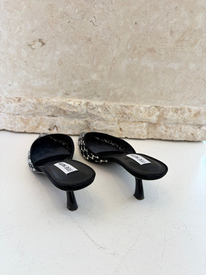 Steve Madden Black and Silver Rhinestone Kitten Heels - Size 7