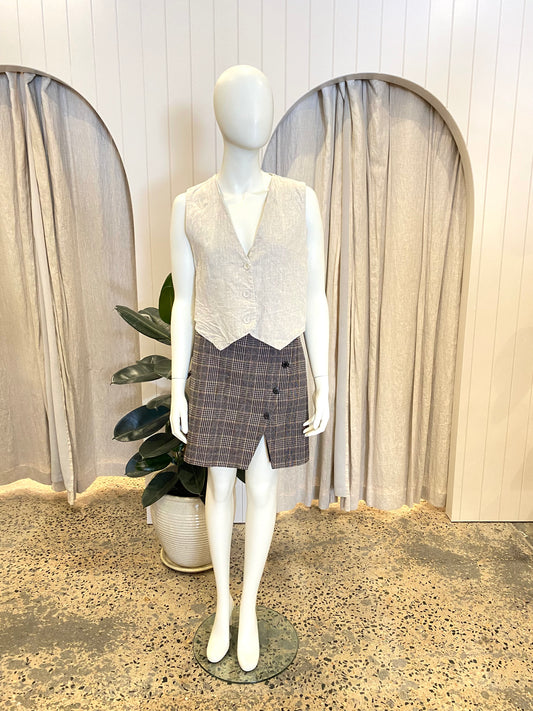 Sandro Neutral Check Wool Blend Mini Skirt - Size 4 (10)