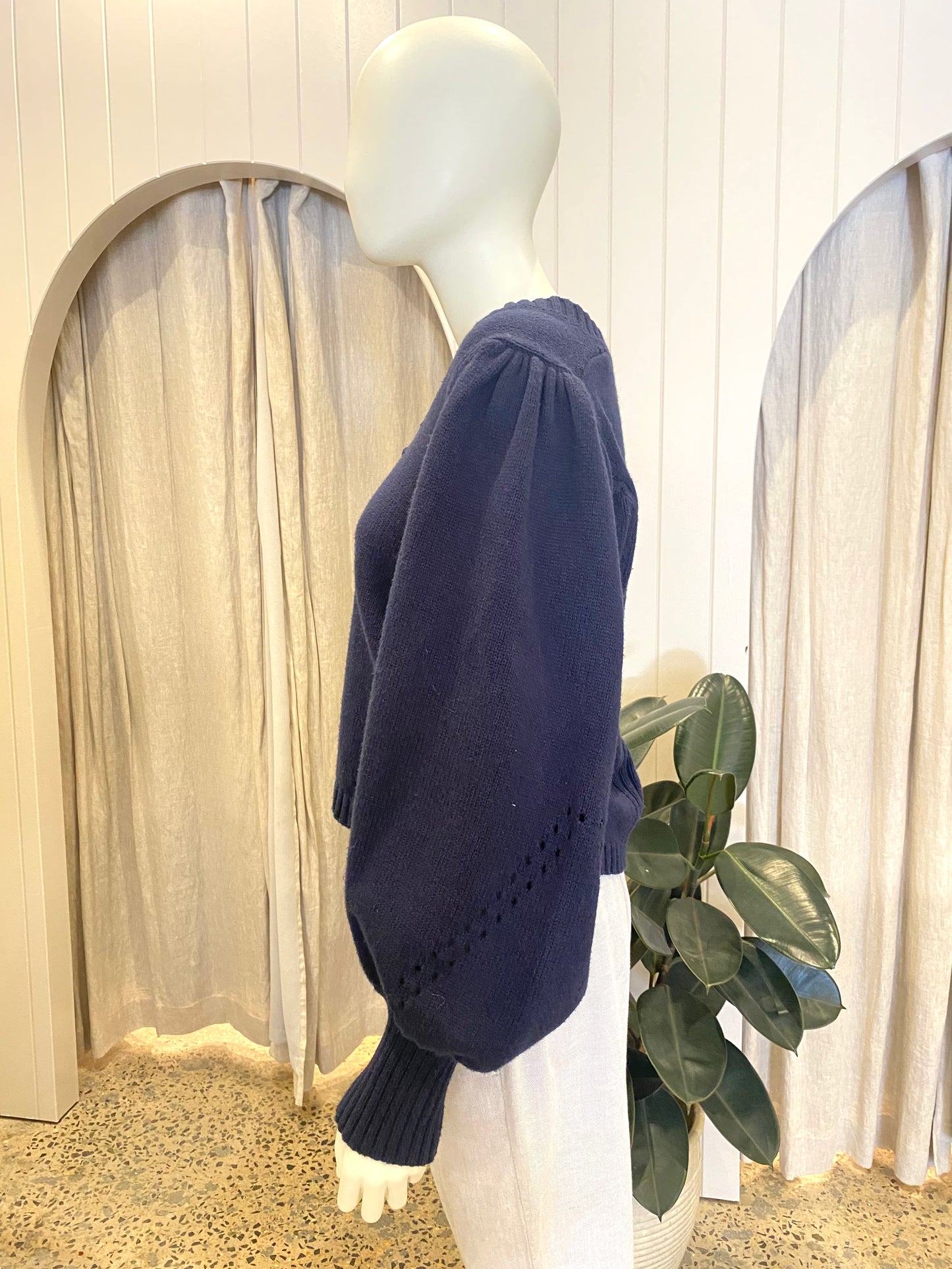 Joslin Navy Wool Cotton Blend Jumper - Size M/L