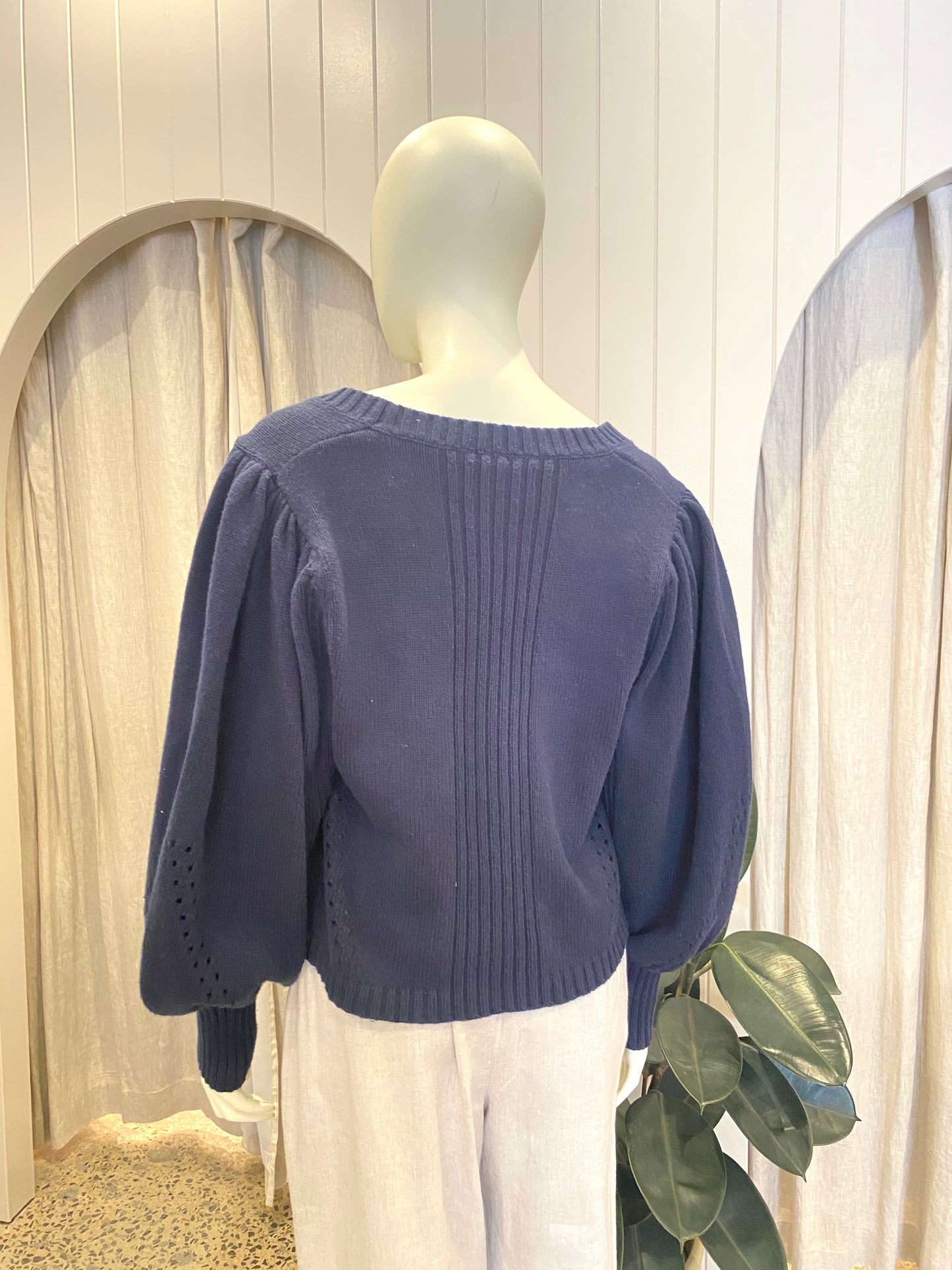 Joslin Navy Wool Cotton Blend Jumper - Size M/L