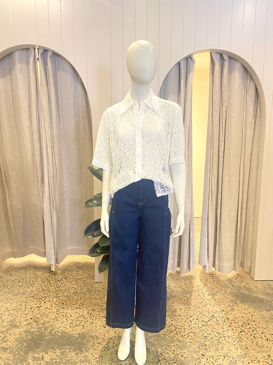 Hansen and Gretel White Lace Gabrielle Shirt - Size M (10/12)