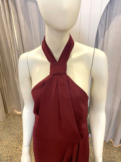 Shona Joy Knot Draped Dress in Burgundy - Size 14