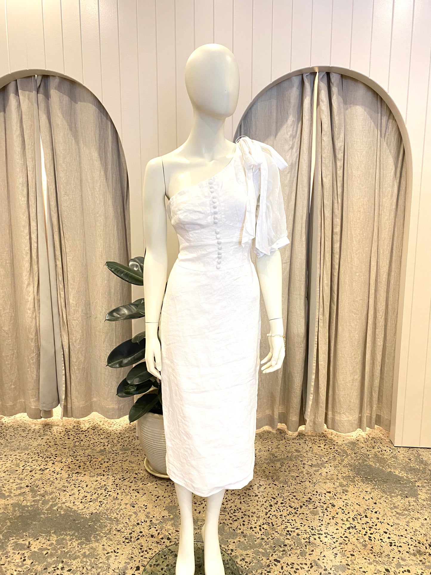 Joslin Florence Linen Midi Dress in White - Size 10