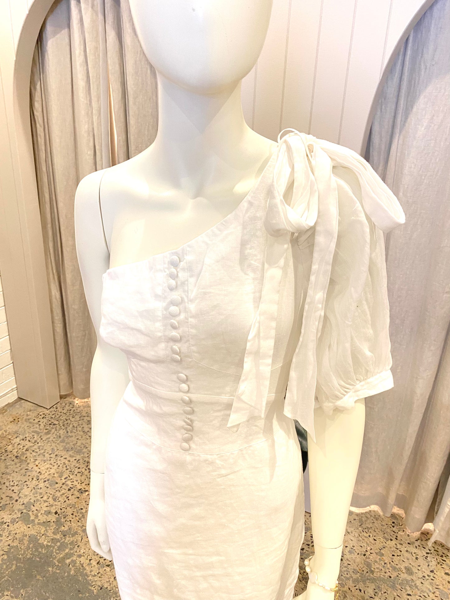 Joslin Florence Linen Midi Dress in White - Size 10