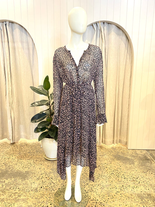 Husk Black and Pink Animal Print Midi Dress - Size 12