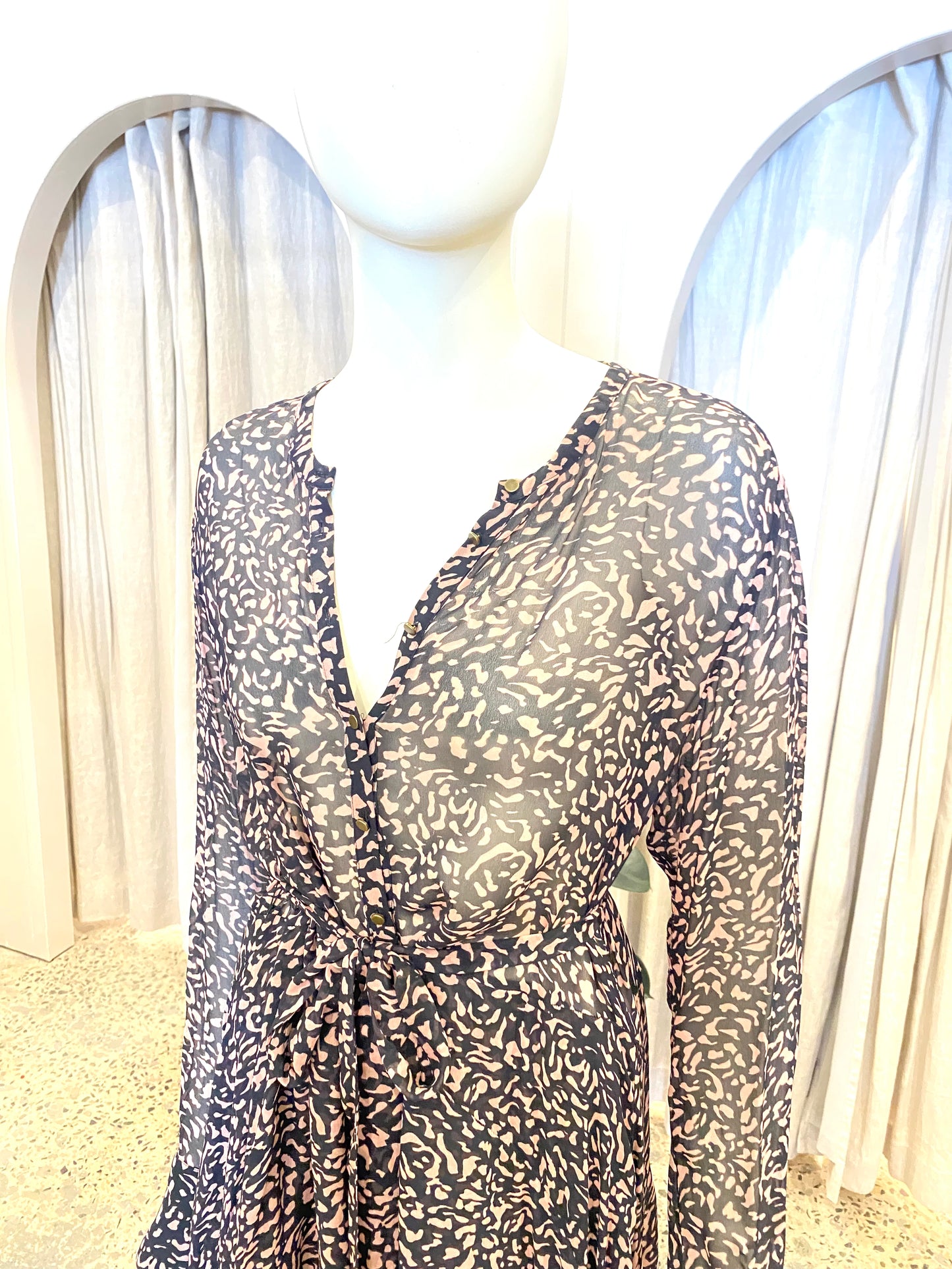 Husk Black and Pink Animal Print Midi Dress - Size 12