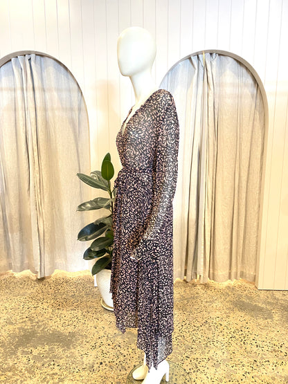 Husk Black and Pink Animal Print Midi Dress - Size 12