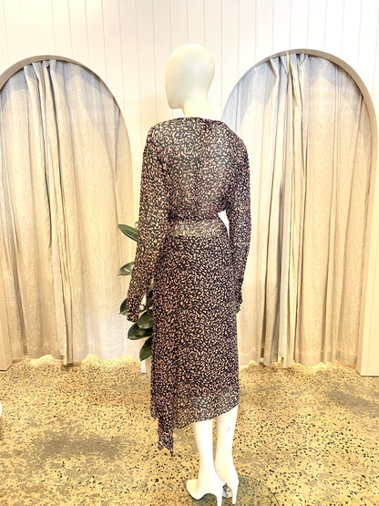 Husk Black and Pink Animal Print Midi Dress - Size 12