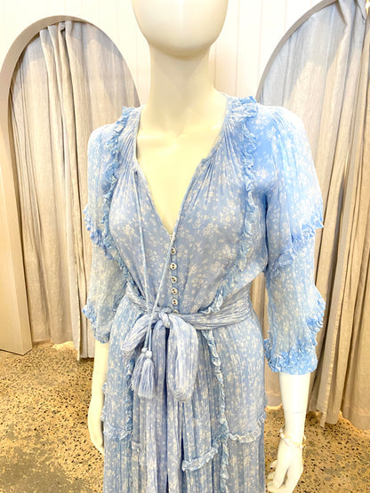 Palm Noosa Blue Floral Midi Dress - Size 8