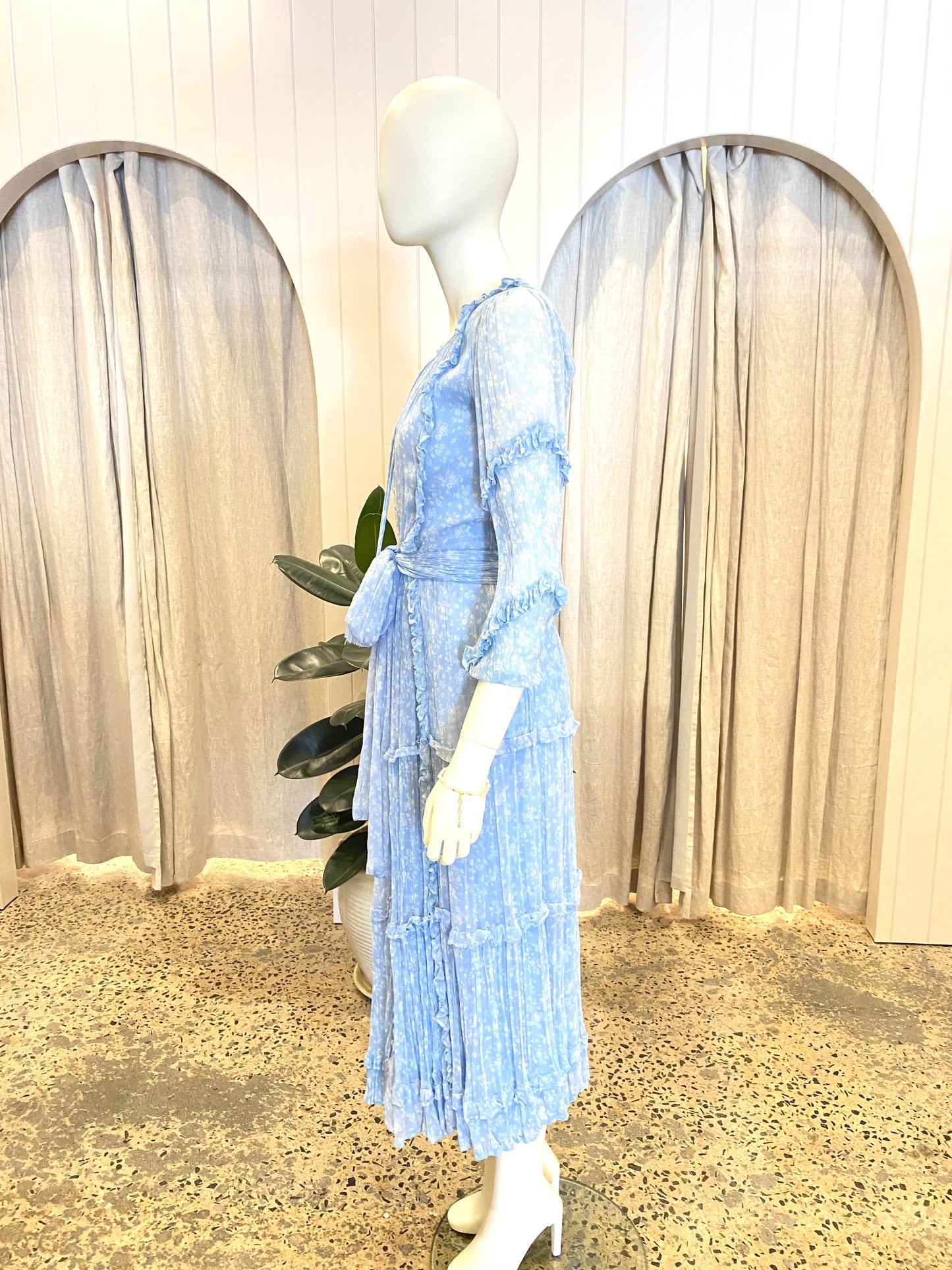 Palm Noosa Blue Floral Midi Dress - Size 8